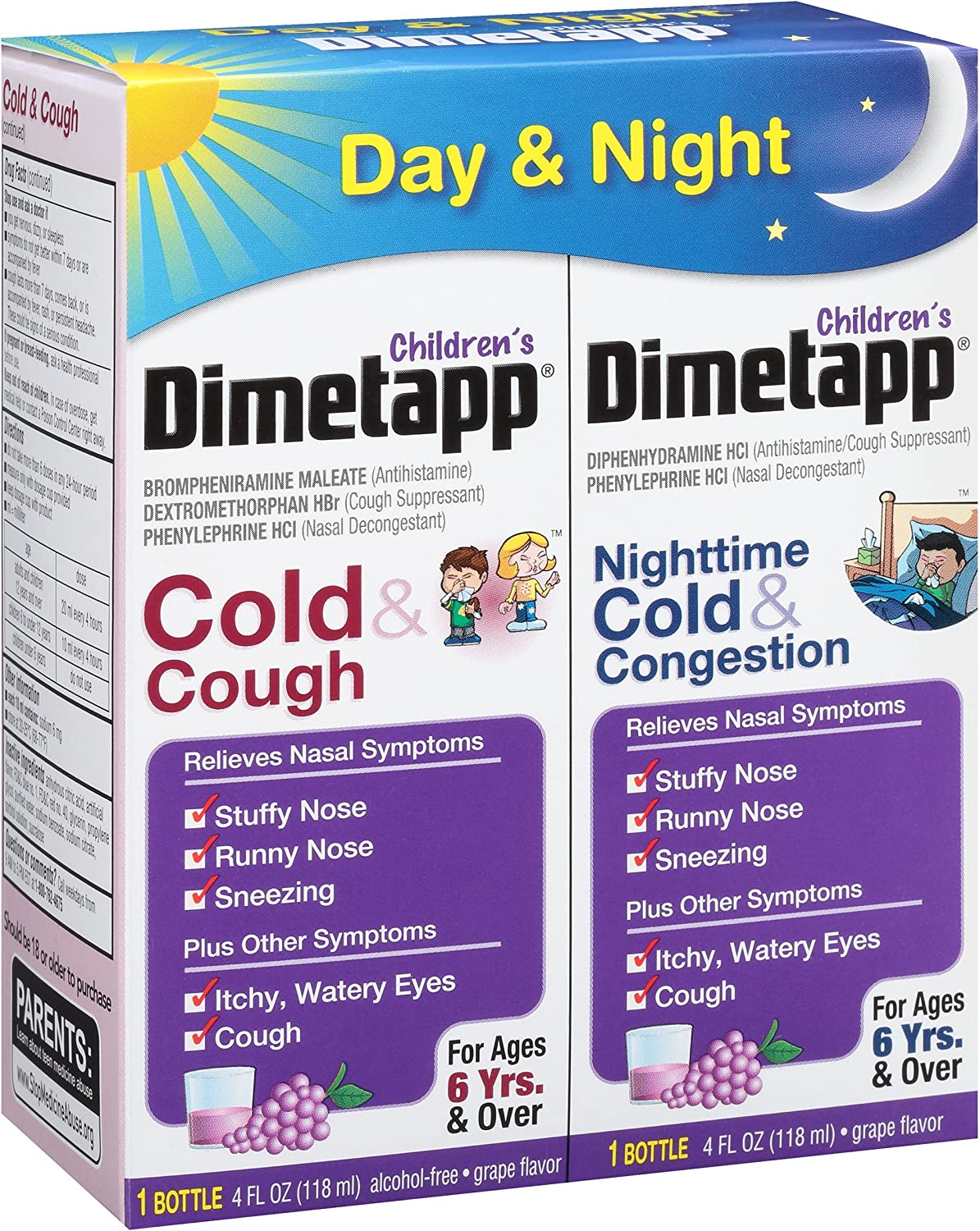 Dimetapp Children's Cold & Cough - Day & Night (Grape Flavor Liquid, 2-4 fl. oz. Bottles)