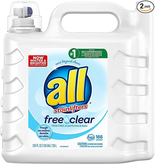 all 2X Ultra with Stainlifter Free & Clear (250 oz., 166 loads) (pack of 2)