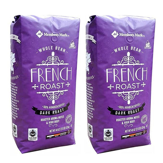 Member's Mark Fair Trade Certified French Roast Coffee, Whole Bean, 2.5 Pound (Pack of 2)