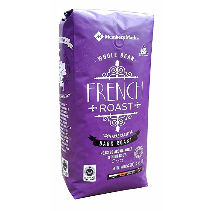 Member's Mark Fair Trade Certified French Roast Coffee, Whole Bean, 2.5 Pound (Pack of 2)