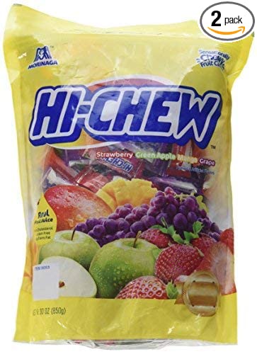 Morinaga Hi -Chew Assorted Flavored 30oz 160+ Individually Wrapped Fruit Chews Mango Grape Strawberry Green Apple (2 pack)