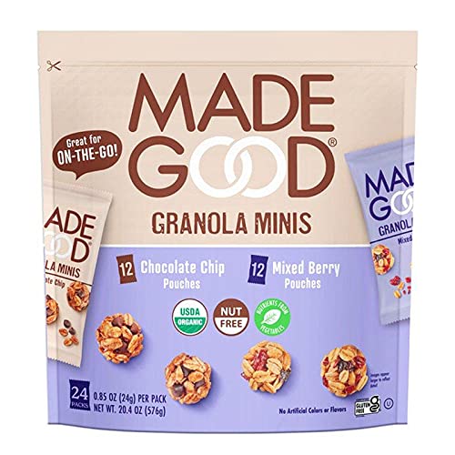 MadeGood Organic Granola Minis 24 Ct Bag - 12 Bags Chocolate Chip AND 12 Bags Mixed Berry Granola Minis (0.85 oz. each)