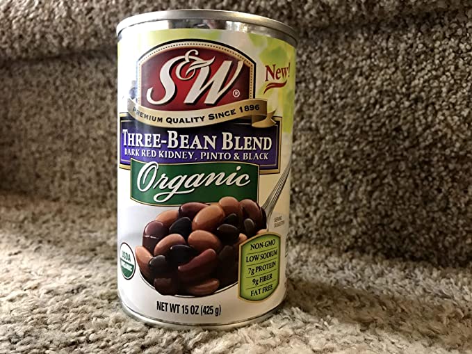 S & W Three Bean Blend Dark Red Kidney, Pinto & Black Organic Beans 8 - 15 oz Cans