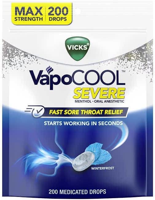 Vicks VapoCOOL Severe, WinterFrost Throat Drops, 200 Drops