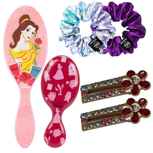 Wet Brush Princess Belle, Limited Edition & Goody Ouchless Scrunchies Ponytailers hair ties - Set (Princess Belle Kit)