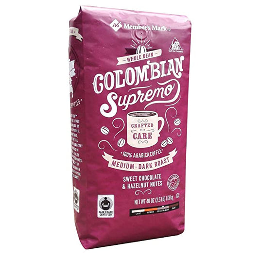 Member's Mark Fair Trade Certified Colombian Supremo Coffee, Whole Bean 40 oz.