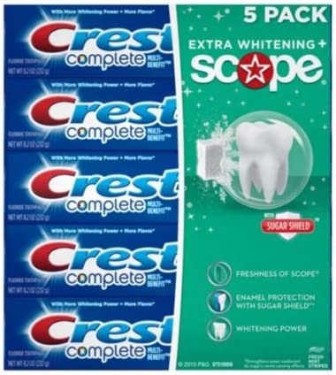 Crest Complete Multienefit Toothpaste Extra Whitening Plus Scope 8.2 Oz (Pack of 5)
