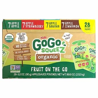 GoGo SqueeZ Organic Applesauce, Variety Pack, 3.2 oz, 28-count