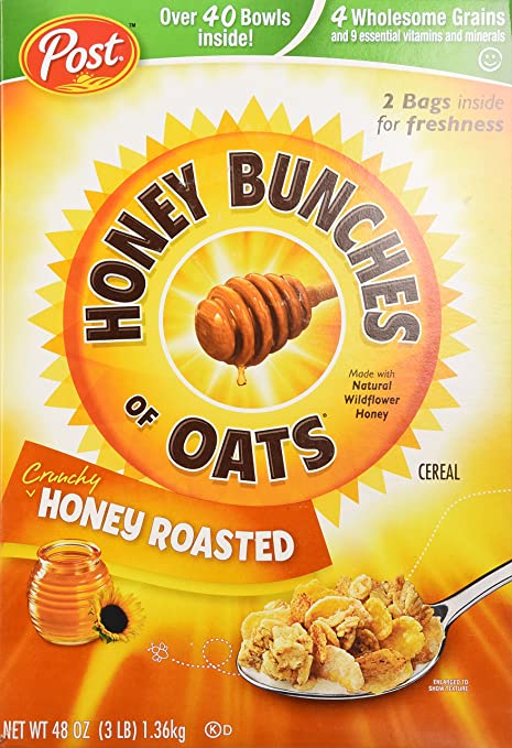 Cereal-Honey Bunches of Oats Cruncy Honey Roasted, 48-Ounce Box (Pack of 2-24oz ea.)