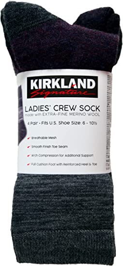 Kirkland Signature Ladies' Crew Socks Extra-Fine Merino Wool, Purple, 4 Pairs