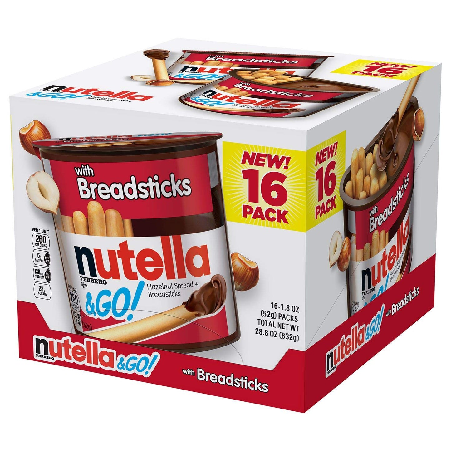 Nutella & GO! Hazelnut Spread with Breadsticks 28.80 oz - 1.8 oz Each, 16 PACK