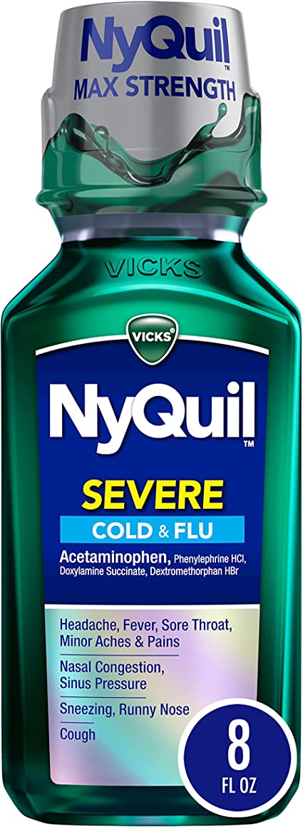 Vicks NyQuil Cough Cold and Flu Nighttime Relief (Severe Original), 8 FL OZ