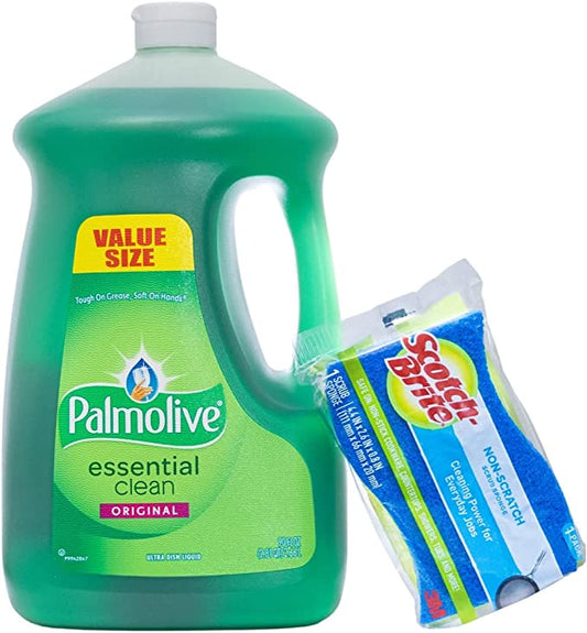 Palmolive Dish Washing Liquid, Dish Detergent Bundled With Scotch Brite Non Scratch Sponge 90z Original