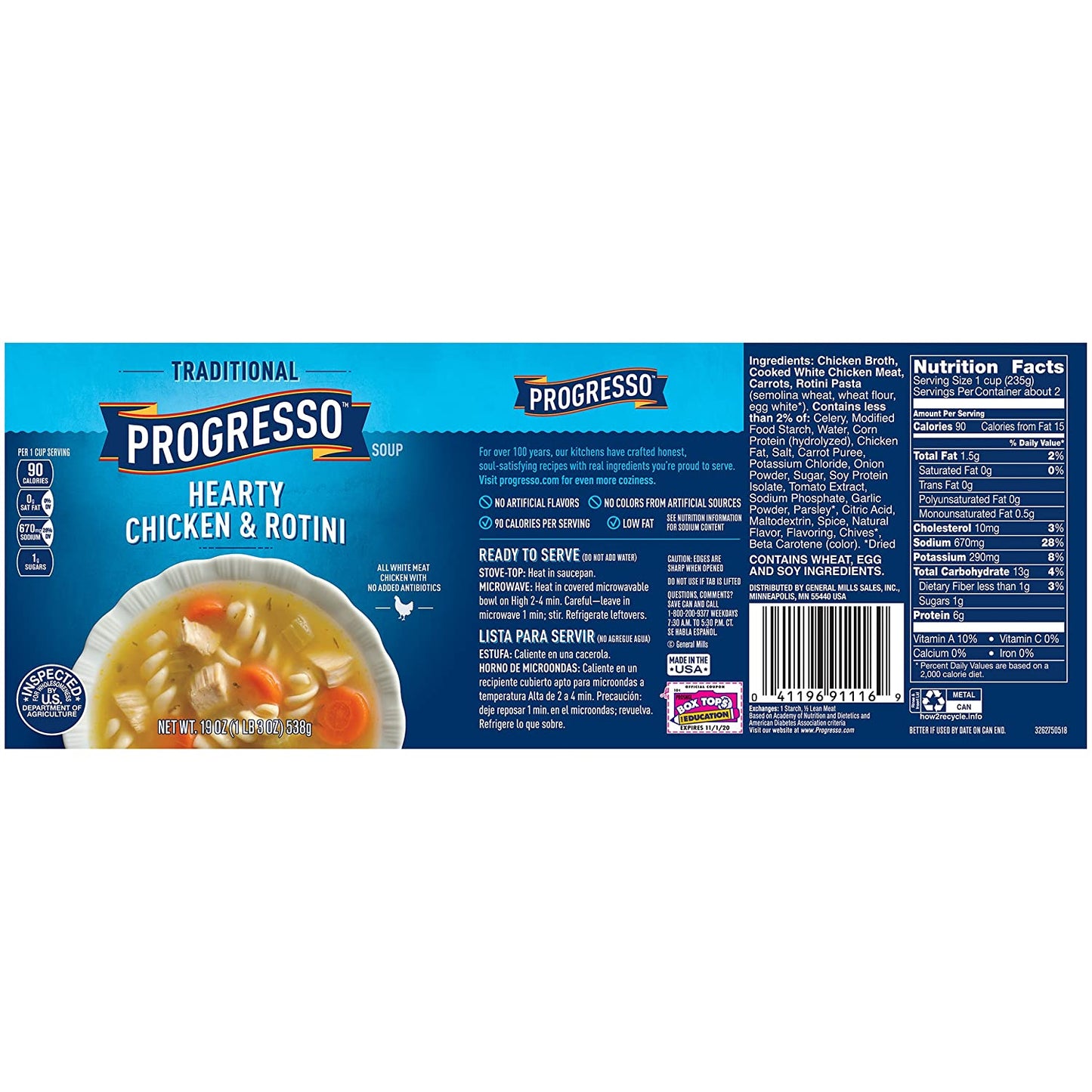 Progresso Traditional Soup, Hearty Chicken and Rotini, 19 Oz - 4 PACK