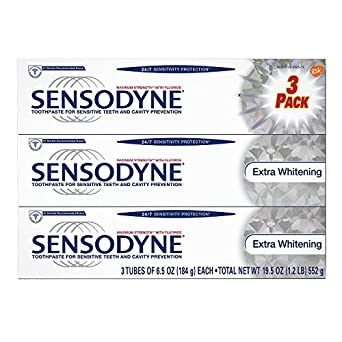 Sensodyne Toothpaste for Sensitive Teeth and Cavity Prevention, Maximum Strength Extra Whitening 6.5 oz (3 pack)