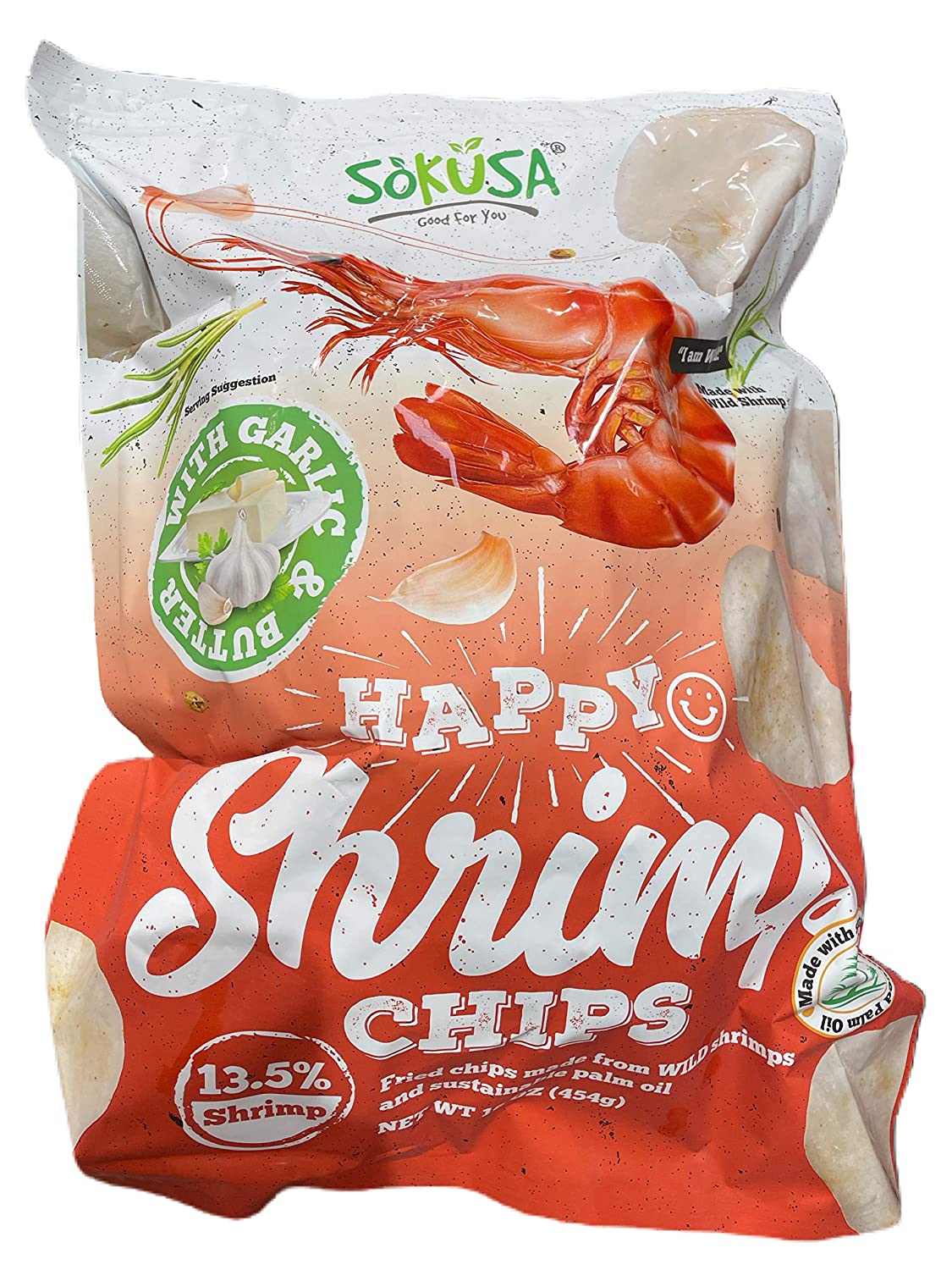 Happy Chips With Garlic & Butter 13.5% Shrimp Family Size, 16 Oz