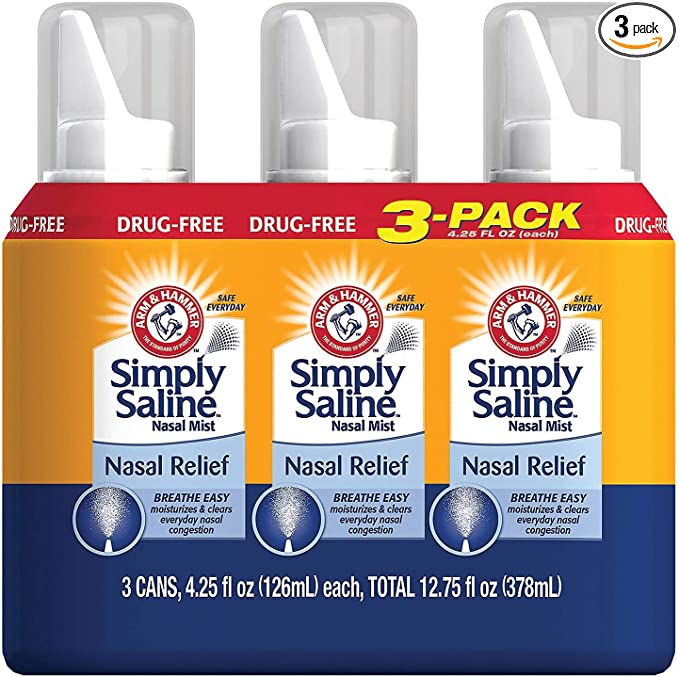 Arm & Hammer Simply Saline Adult Nasal Mist, Original, Giant Size, Special Multisize of 3 Pack (4.25 Oz Each)