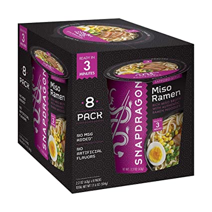 Snapdragon Miso Ramen Sapporo Style With Miso Paste and Chili Ginger Oil, 8 Cup Set