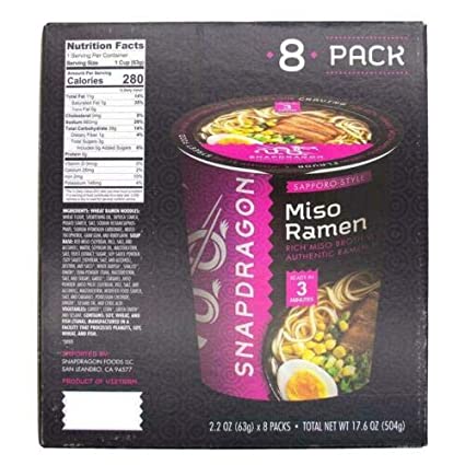 Snapdragon Miso Ramen Sapporo Style With Miso Paste and Chili Ginger Oil, 8 Cup Set