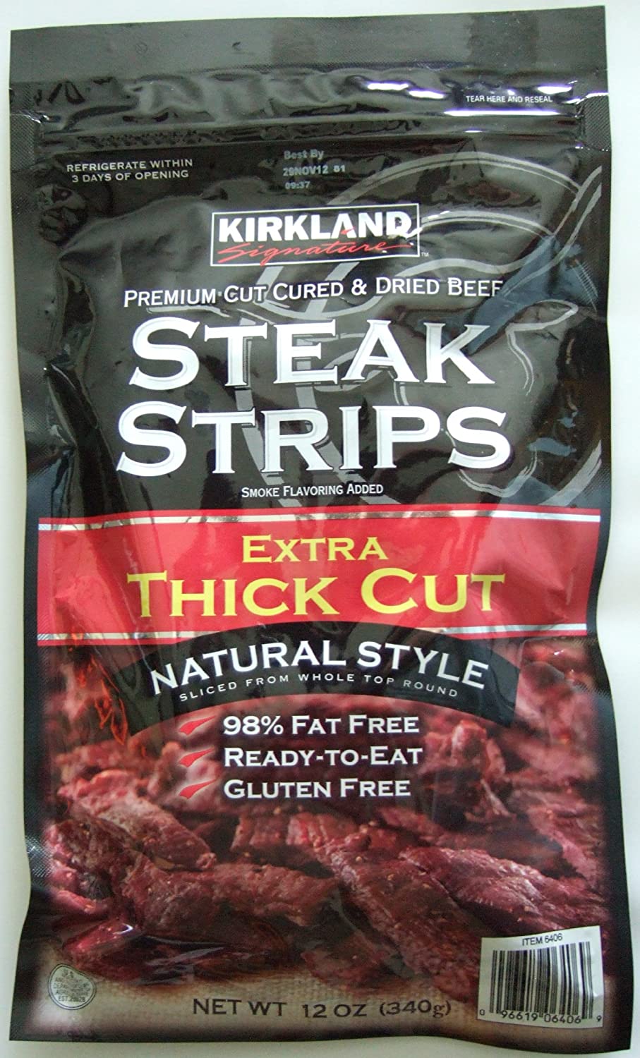 Kirkland Signature Premium CUT Steak Strips Extra Thick Cut Beef Jerky - Bag of 12oz