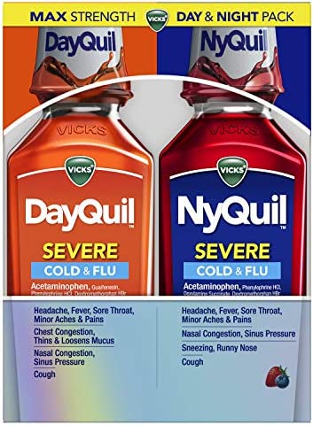 Vicks DayQuil and NyQuil SEVERE Cold & Flu Berry Liquid Medicine, Combo Pack