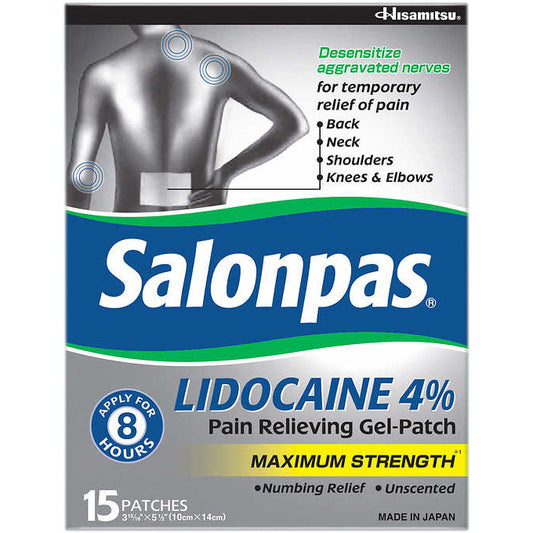 Salonpas LIDOCAINE Pain Relieving Maximum Strength Gel 15Patch