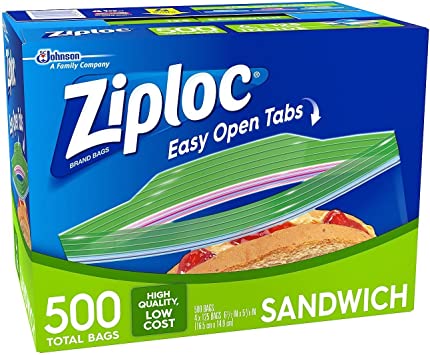 Ziploc Sandwich Bags, 6.5 x 5.875-Inch (16.5 cm x 14.9 cm) - 500 ct